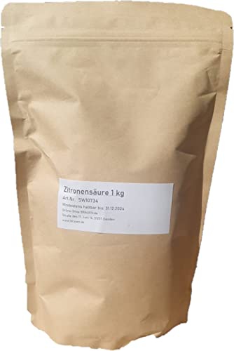 Citronskābe 1 kg (100%) E330, pārtikas kvalitātes, BRAUEN.de, kristālisks pulveris pārtikas paskābināšanai un konservēšanai, izmantojams arī kā organisks tīrīšanas līdzeklis
