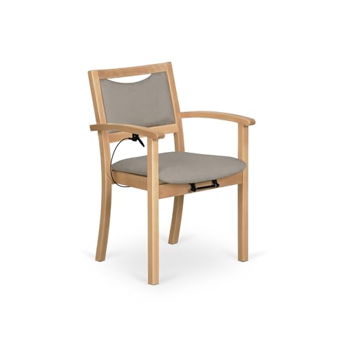 2liftu Classic Plus | Stuhl für senioren | Hilfreich beim Aufstehen | Mit hebbarer Sitzfläche | Robuster Holzstuhl | Rehabilitatīvais | Unterstützend bei Krankheit (dabisks dižskābardis/pelēks)