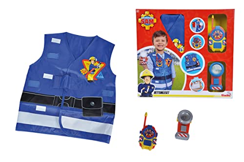 SIMBA - Ugunsdzēsēja Sema ugunsdzēsēju brigādes komplekts, veste ar apdruku, lukturītis 11 cm, rācija 14 cm, no 3 gadu vecuma