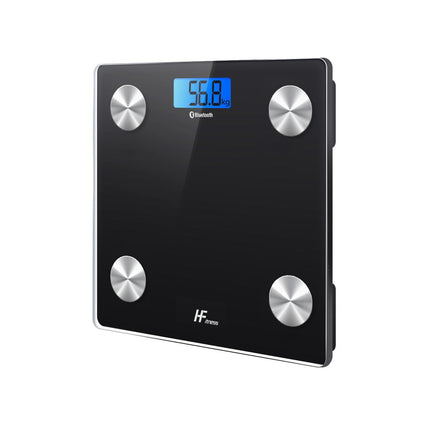 MājasModes HFitness ķermeņa tauku svari 28x28cm 19x ĶERMEŅA DATI iOS un Android lietotne Inteliģenti digitālie vannas istabas svari Personīgie ķermeņa svari Ķmi svara mērītājs ĶMI Bluetooth