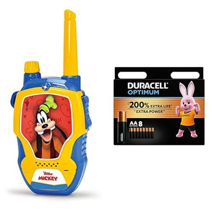 Dickie Toys – rācija Disney Mickey Mouse 2, īpaši izstrādāta bērniem no 4 gadu vecuma, darbības rādiuss līdz 100 m, rotaļu rācijas + Duracell Optimum AA baterijas, 8 gab., līdz