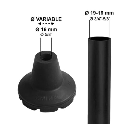 KMINA - Gumijas kruķi 19 mm, 18 mm, 17 mm (x2 gab.), gumijas pēdiņas iešanas palīglīdzeklim, gumijas buferi spieķiem, melni - Ražots Eiropā.