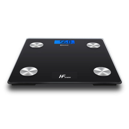 MājasModes HFitness ķermeņa tauku svari 28x28cm 19x ĶERMEŅA DATI iOS un Android lietotne Inteliģenti digitālie vannas istabas svari Personīgie ķermeņa svari Ķmi svara mērītājs ĶMI Bluetooth