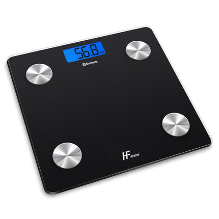 MājasModes HFitness ķermeņa tauku svari 28x28cm 19x ĶERMEŅA DATI iOS un Android lietotne Inteliģenti digitālie vannas istabas svari Personīgie ķermeņa svari Ķmi svara mērītājs ĶMI Bluetooth