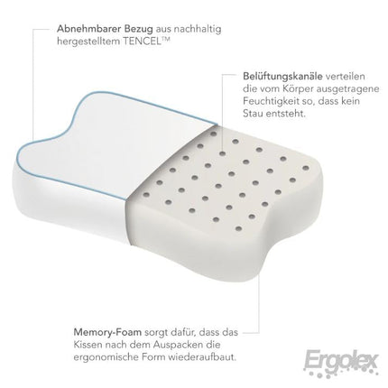 Ergolex ergonomiskais ortopēdiskais spilvens | Kakla spilvens/galvas spilvens kakla sāpēm | Atmiņas putu spilvens gulētājiem uz sāniem, muguras un vēdera | Miega spilvens/spilvens vīriešiem un sievietēm