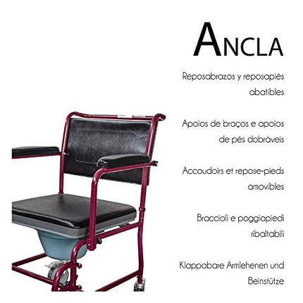 Mobiclinic, Kumodes krēsls ar ritentiņiem, Ancla, Eiropas zīmols, Tualetes sēdeklis vecāka gadagājuma cilvēkiem un cilvēkiem ar invaliditāti, Tualetes sēdeklis, Salokāmi roku balsti, Noņemami kāju balsti, Vāks, Bordo