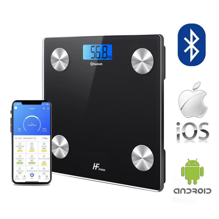 MājasModes HFitness ķermeņa tauku svari 28x28cm 19x ĶERMEŅA DATI iOS un Android lietotne Inteliģenti digitālie vannas istabas svari Personīgie ķermeņa svari Ķmi svara mērītājs ĶMI Bluetooth