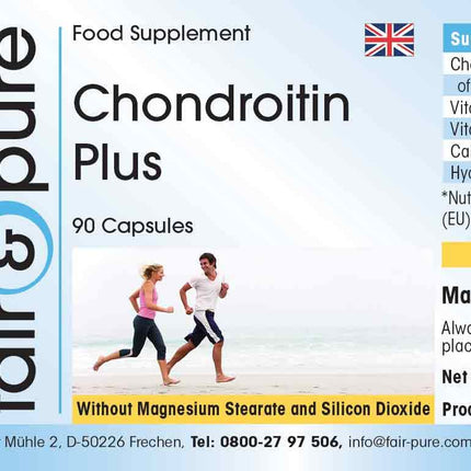 Fair & Pure® - Chondroitin Plus - 90 kapsulas - ar hialuronskābi - kalciju - D un E vitamīniem - bez magnija stearāta
