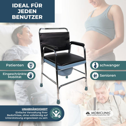 Mobiclinic®, tualetes krēsls, Velero, Eiropas zīmols, tualetes poda sēdeklis vecāka gadagājuma cilvēkiem un cilvēkiem ar invaliditāti, tualetes poda krēsls, neslīdošs, ar vāku, polsterēti roku balsti sēdeklī