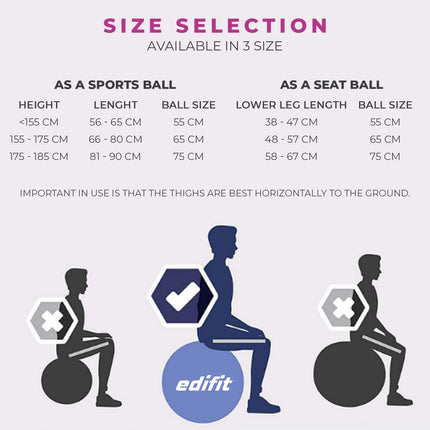 EDIFIT, vingrošanas bumba, 55, 65 un 75, Pezzi bumba, ieskaitot piepūtēju, Pilates bumba, sēžamā bumba, Pilates, jogas bumba, vingrošana (65 cm, violeta)