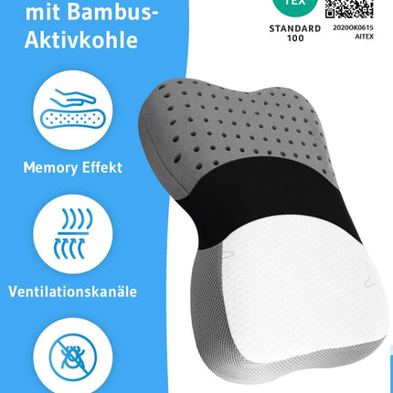 Kakla spilvens Re-Charge Intense | Ortopēdisks kakla mugurkaula spilvens guļošajam uz sāniem | Ergonomiskas atmiņas putas ar bambusa aktivēto ogli, inovatīva tehnoloģija dziļākam miegam, atpūtas spilvens 50x30x12