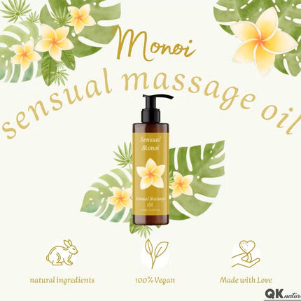Jutekliskā masāžas eļļa MONOI ORGANIC eļļa - 200ml - Ķermeņa masāžām - Augstākās kvalitātes masāžas eļļa patīkamām masāžām - Barojoša masāžas eļļa