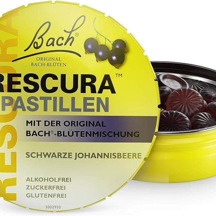 Bach RESCURA Baha ziedu pastilas ar upenēm I 50 g I Baha ziedu maisījums lietošanai ceļā. Iepriekš Rescue the Original.