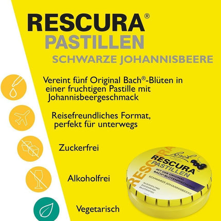 Bach RESCURA Baha ziedu pastilas ar upenēm I 50 g I Baha ziedu maisījums lietošanai ceļā. Iepriekš Rescue the Original.