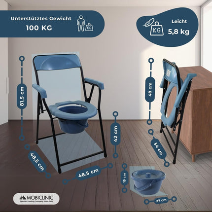 Mobiclinic®, Kloze senioriem, Eiropas zīmols, Salokāms tualetes pods, Ergonomisks ar roku balstiem, Vāks ar spaiņa formu, Izturīgs, Līdz 100 kg, Modelis timón