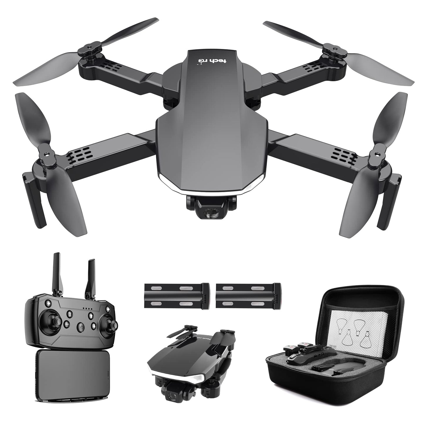 Tehnoloģisks RC drons ar kameru HD 1080P ar pārnēsāšanas somu pieaugušajiem lietošanai ārpus telpām. RC kvadrokopters, salokāms drons, tālvadības pults, 2 baterijas, 26 min. ilgs lidojuma laiks WLAN foto tiešraides video pārraide iesācējiem