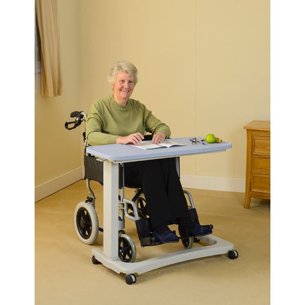 NRS Healthcare NRS EasyLift virsgultas/virskrēsla galdiņš, moderns, zils, N43577, regulējams augstums - izliekta ratiņkrēsla pamatne