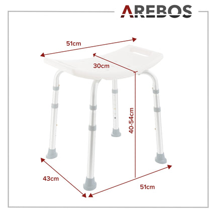 Arebos dušas krēsls | Regulējams augstums | alumīnija rāmis | Neslīdošas gumijas kājiņas | Sēdeklis ar drošības rokturiem | Dušas palīglīdzeklis | Dušas krēsls | Dušas sēdeklis | vannas istabas krēsls | Vannas sēdeklis | senioriem