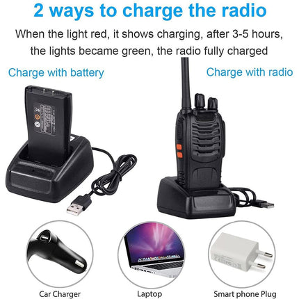 Rācijas PMR446 profesionāls radio komplekts, 16 kanālu uzlādējams rāciju komplekts, pārnēsājams ar austiņām un USB uzlādes staciju sportam brīvā dabā, būvlaukumā (1 pāris, melns)