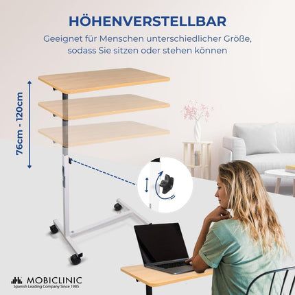 Mobiclinic, Gultas vai dīvāna sānu galdiņš pieaugušajiem un cilvēkiem ar invaliditāti, Ar riteņiem, Viegls, Pārnēsājams, Regulējams augstumā, Regulējams, Kafijas galdiņš