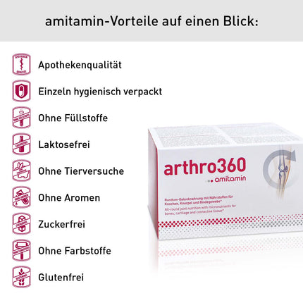 Amitamīns arthro360, 120 lielas devas kapsulas, aptiekas kvalitāte, 15 barības vielas locītavām un kauliem ar glikozamīnu, hondroitīnu, MSM, individuāli higiēniski iepakotas