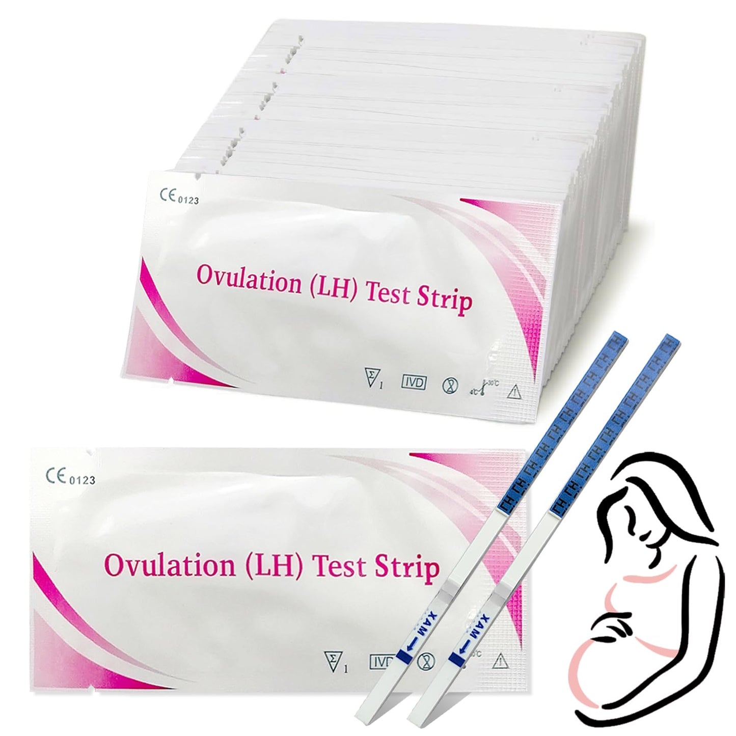 50 ovulācijas testa strēmeles, auglības tests sievietēm, optimāla jutība 25 mIU/ml, precīza ovulācijas testa izsekošana, ātri un precīzi rezultāti