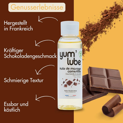Yum'Lube | Seksa un erotiskā masāžas eļļa eļļa masāžai un intīmai lietošanai | Ķermeņa eļļa ar šokolādi | Masāžas eļļa intīmai eļļai, kas piemērota kā seksa eļļa | Masāžas eļļa intīmajai zonai un masāžas eļļa seksam intīmajā zonā