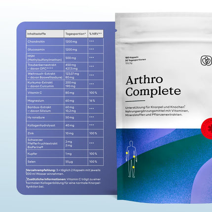 Veselības rutīna Arthro Complete — 180 kapsulas — kurkumīns, bosvelīnskābe, glikozamīns, hondroitīns kapsulas — vitamīni, minerālvielas, augu ekstrakti
