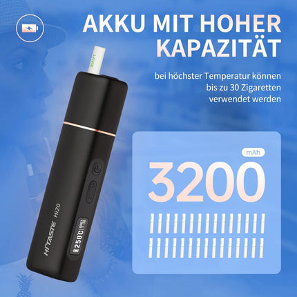 HI TASTE Hi20 tabakas sildītājs, kas saderīgs ar IQOS HEETS, lieliska garša, 3200mAh ietilpīga baterija, divkārša sildīšanas sistēma un apakšējā sildīšana kociņiem, regulējama temperatūra, OLED displejs (burvīgi melns)