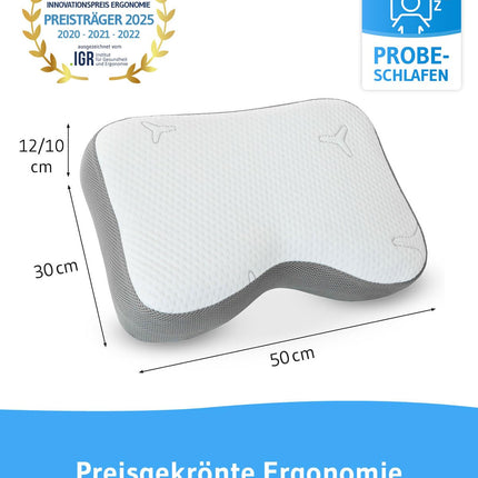 Kakla spilvens Re-Charge Intense | Ortopēdisks kakla mugurkaula spilvens guļošajam uz sāniem | Ergonomiskas atmiņas putas ar bambusa aktivēto ogli, inovatīva tehnoloģija dziļākam miegam, atpūtas spilvens 50x30x12