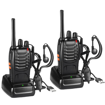 Rācijas PMR446 profesionāls radio komplekts, 16 kanālu uzlādējams rāciju komplekts, pārnēsājams ar austiņām un USB uzlādes staciju sportam brīvā dabā, būvlaukumā (1 pāris, melns)