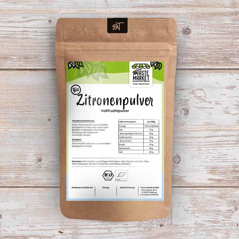 50 g bioloģiskā citronu pulvera | 100% bioloģiski citroni | Augļu pulveris | bez piedevām | Bioloģiskā lauksaimniecība | Garšu tirgus