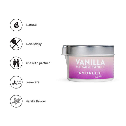 AMORELIE Care – Erotiskās masāžas svece ar vaniļas aromātu (50 ml) – Jutekliska masāža, mitrinoša, ideāli piemērota pāriem
