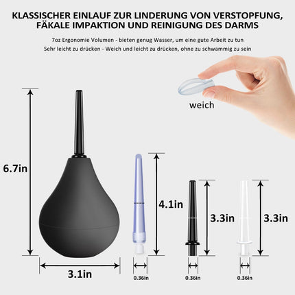 Anālā dušas klizma zarnu skalošanai - Irrigator zarnu skalošanai • Intīmā duša anālajai un vaginālajai skalošanai, ar 3 x noņemamām, ērtām sprauslām 224 ml