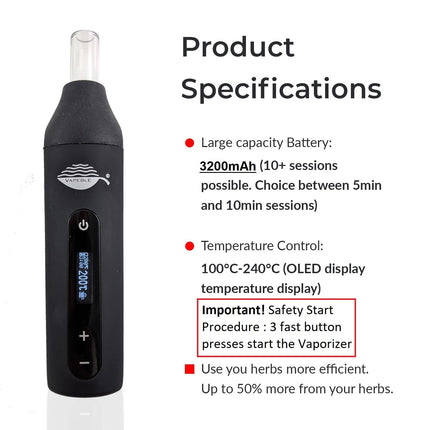 Vaporizer Vapeble Nebel - Vaporizer ar stikla iemutni, OLED displeju un bezpakāpju temperatūras kontroli, rada supervaporu no sveķainiem augiem