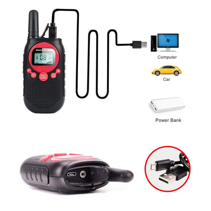 Rācijas bērniem, uzlādējamas divvirzienu rācijas, 8 kanālu diapazons 5 km, PMR 446 radio ar VOX LCD ekrānu, rācijas rotaļlietu dāvanas, 2 iepakojumi, sarkani