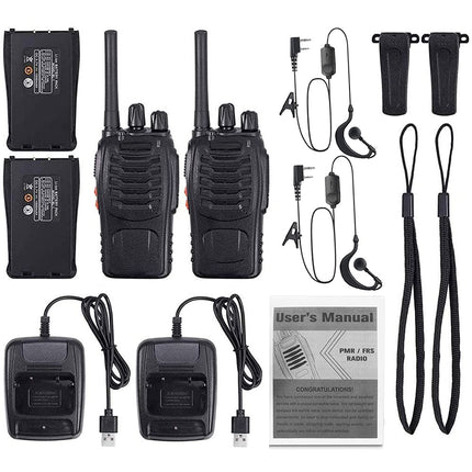 Rācijas PMR446 profesionāls radio komplekts, 16 kanālu uzlādējams rāciju komplekts, pārnēsājams ar austiņām un USB uzlādes staciju sportam brīvā dabā, būvlaukumā (1 pāris, melns)