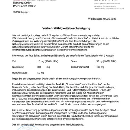 BIOMENTA glikozamīna + hondroitīna komplekss - 60 alergēnu nesaturošas augstas devas kapsulas ar glikozamīna sulfātu, augstas devas hondroitīna sulfātu + hialuronskābi, cinku, selēnu - augstākā kvalitāte