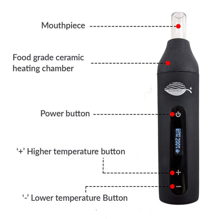 Vaporizer Vapeble Nebel - Vaporizer ar stikla iemutni, OLED displeju un bezpakāpju temperatūras kontroli, rada supervaporu no sveķainiem augiem