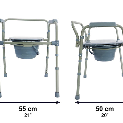 PEPE Mobility - tualetes krēsls senioriem, regulējams augstumā, ar spaini, roku balstu, pelēks