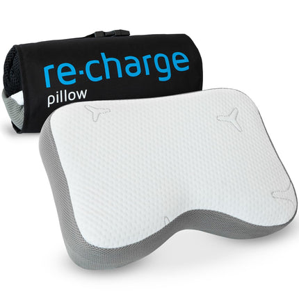 Kakla spilvens Re-Charge Intense | Ortopēdisks kakla mugurkaula spilvens guļošajam uz sāniem | Ergonomiskas atmiņas putas ar bambusa aktivēto ogli, inovatīva tehnoloģija dziļākam miegam, atpūtas spilvens 50x30x12