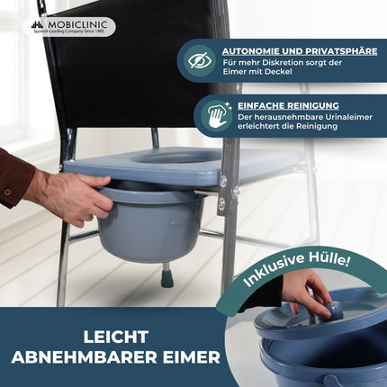 Mobiclinic®, tualetes krēsls, Velero, Eiropas zīmols, tualetes poda sēdeklis vecāka gadagājuma cilvēkiem un cilvēkiem ar invaliditāti, tualetes poda krēsls, neslīdošs, ar vāku, polsterēti roku balsti sēdeklī