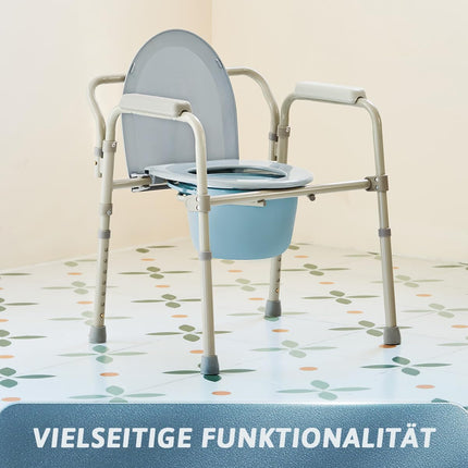 VONOYA tualetes krēsls senioriem, 135 kg, salokāms tualetes krēsls ar roku balstu, higiēnisks tualetes krēsls, tualetes palīglīdzeklis, tualetes krēsls, regulējams augstums, krēsls tualetei ar noņemamu spaini