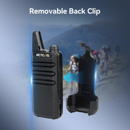 Retevis RT622 Walkie Talkie Mini, PMR446 profesionāls divvirzienu rācijas tālrunis tālsatiksmes sakariem, VOX, uzlādējams automašīnas rācijas tālrunis pieaugušajiem, kempingam (melns, 1 pāris)