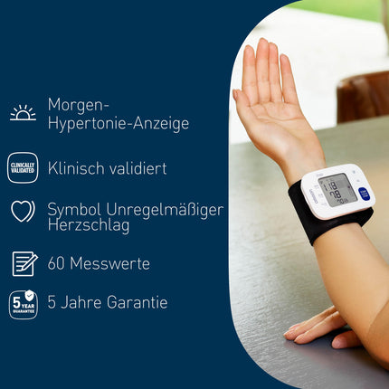 OMRON RS4 automātiskais plaukstas locītavas asinsspiediena monitors, testa uzvarētājs Stiftung Warentest 11/2023, klīniski apstiprināts, ar atmiņu, pozicionēšanas sensors precīzai mērīšanai, manšetes piemērotības kontrole