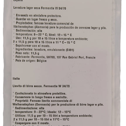 Fermentis alus raugs US-05 W 34/70 S-33 S-23 augšējās fermentācijas apakšējās fermentācijas (W 34/70)