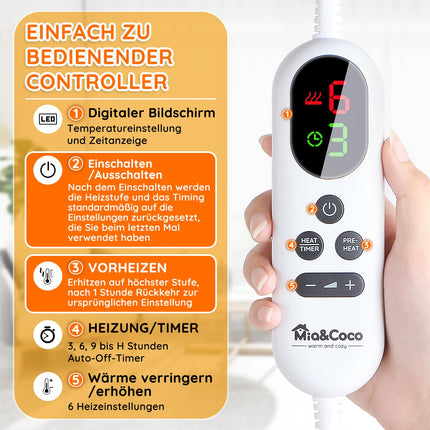 Heizkissen für Rücken Schulter Nacken 60x100cm Wärmekissen mit Abschaltautomatik, Schnelle Erwärmung, mit Taillenriemen, Rückenwärmer Heizdecke 6 Heizstufen, Auto-OFF-Timer, Flanellmaterial, Waschbar