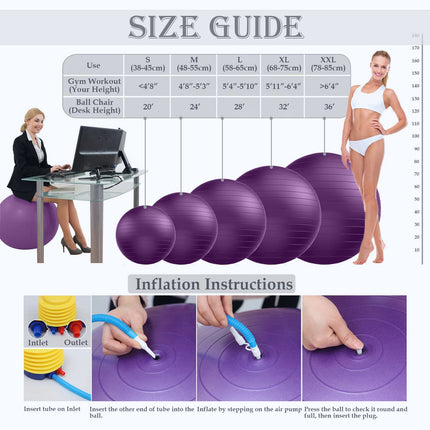 Soft Palla da Pilates Grande, Anti-scoppio Fitball Sostegni 2200 lbs, Fit Ball Palloni ar Pompu, Joga Softball per Fitness Ginnastica Gravidanza Ritmica Fisioterapia Bambina (Ufficio & Casa & Scuola)