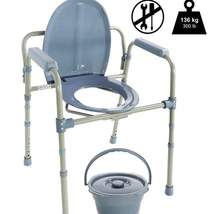 PEPE Mobility - tualetes krēsls senioriem, regulējams augstumā, ar spaini, roku balstu, pelēks