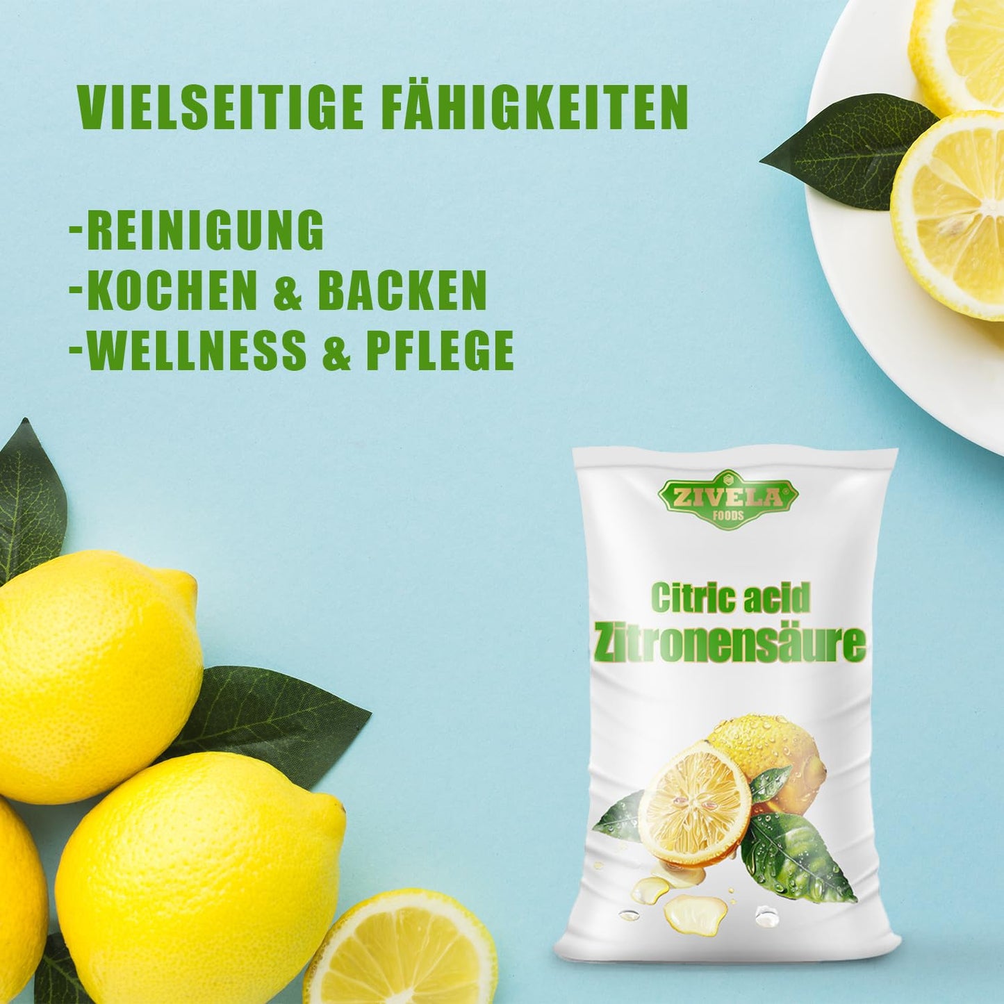 3 kg pārtikas kvalitātes citronskābes pulvera | Mājas aizsardzības līdzekļi virtuvei un mājsaimniecībai | 3000 g citronskābes 100% tīra | Citronskābe E330 (3x 1kg)